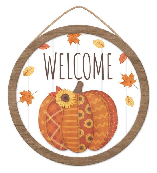 10.5” Round Pumpkin Welcome Wreath Sign