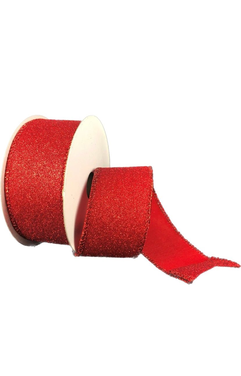 Wired Red Glitter Ribbon- 1.5”x10 Yards