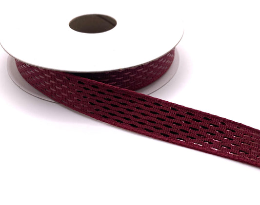 10 Yards - 5/8" Wired Dark Red Metallic Dash Ribbon