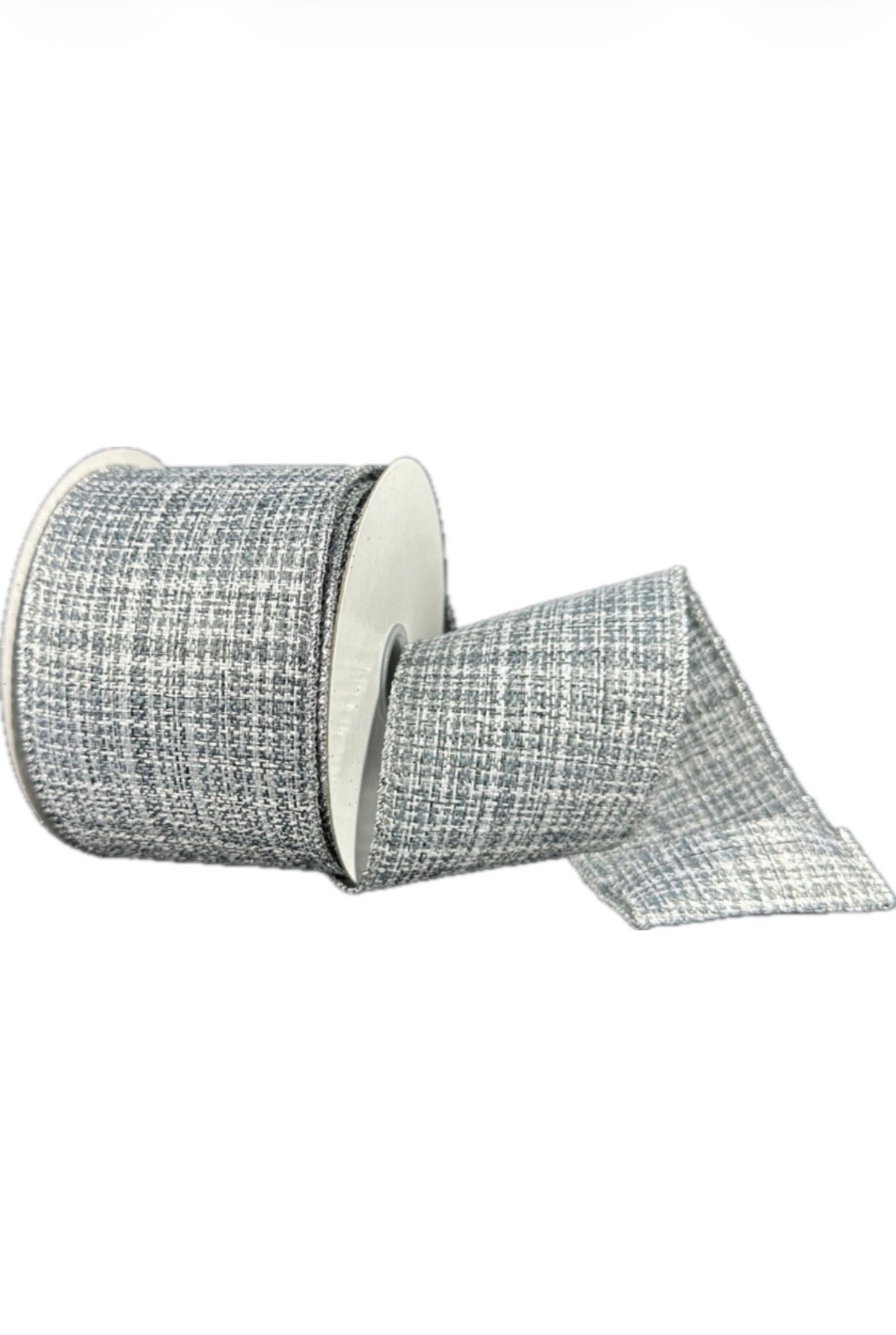 Wired Silver White Metallic Textured Linen Ribbon-2.5”x10 Yards