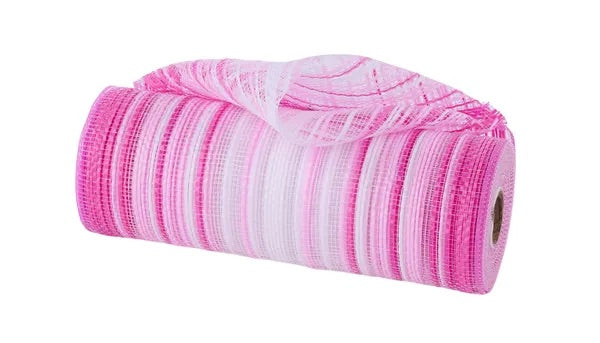 Pink Fuchsia White Vertical Ombre Stripe Mesh- 10”x10 Yards