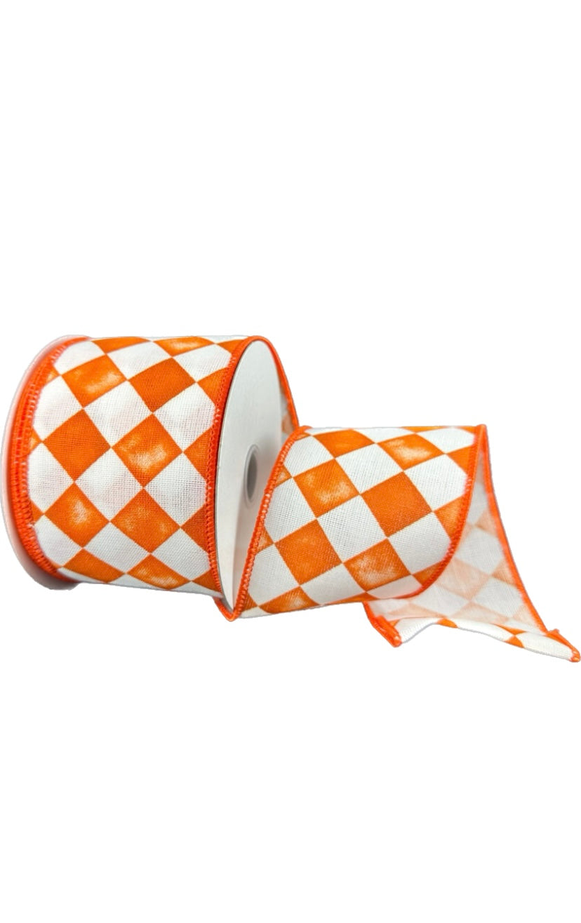 Wired Canvas Orange Tipsy Watercolor Check Ribbon- 2.5”x 10 Yards