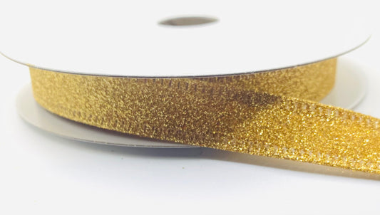 10 Yards - 5/8” Wired Gold Glitter Ribbon