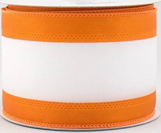 10 Yards - 2.5” Wired Orange and White Vertical Stripe Satin Ribbon
