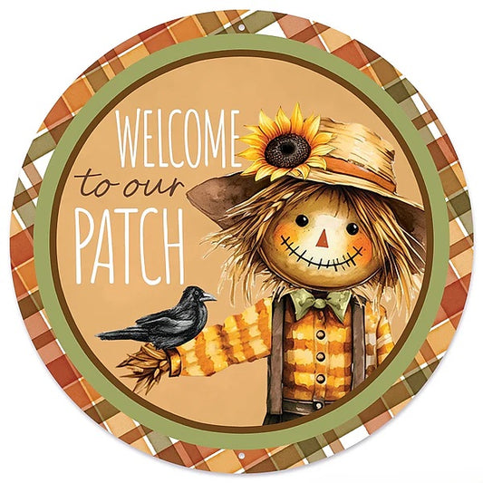 12" Round Metal Welcome To Our Patch Wreath Signs