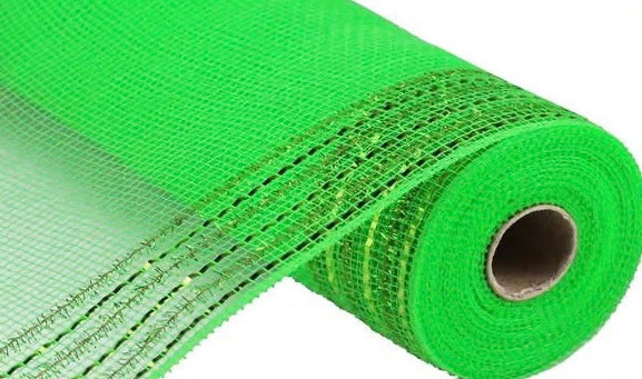 Lime Green Border Stripe Metallic Mesh-10.5”x10 Yards