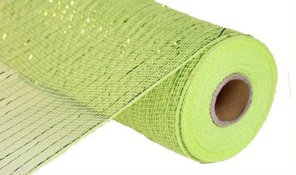 10 inch x 10 Yards Lime Green with Green Foil Metallic  Mesh