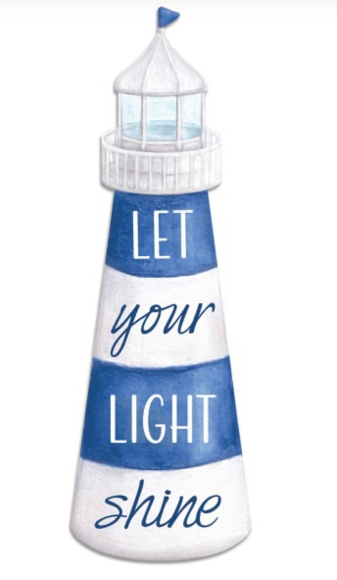 16” Metal Embossed Let Your Light Shine Lighthouse Wreath Sign