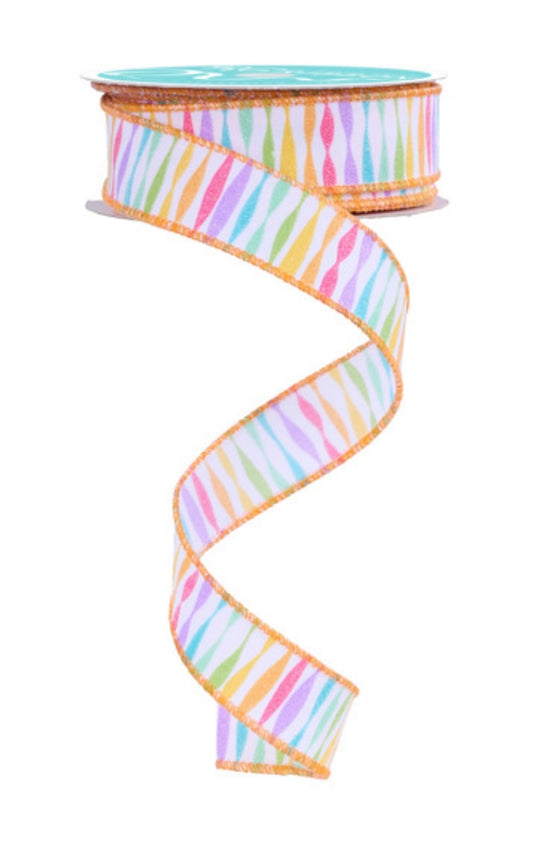 10 Yards- 7/8” Wired Pastel Twisted Stripe Rainbow Ribbon
