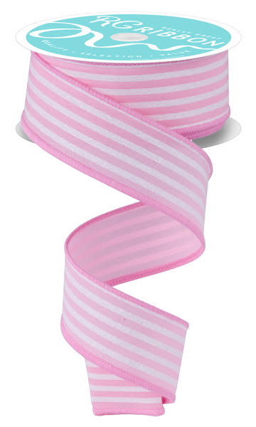 Wired Light Pink and White Vertical Stripe Glitter Accent Ribbon- 1.5”x10 Yards