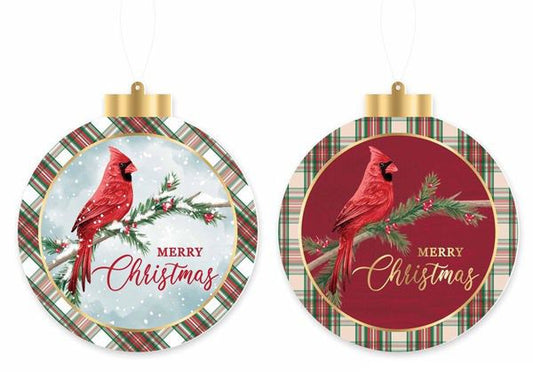 5.5” H- 2 Set Double Sided Cardinal Merry Christmas Ornament Signs