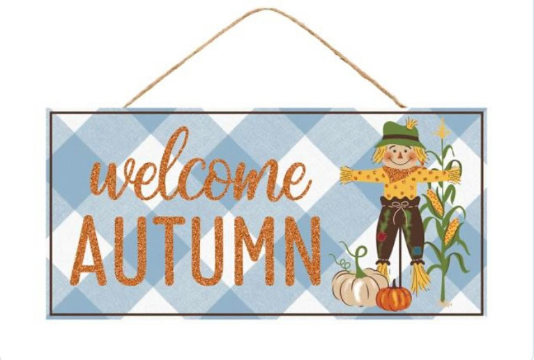 12.5"x6" Welcome Autumn Scarecrow Sign