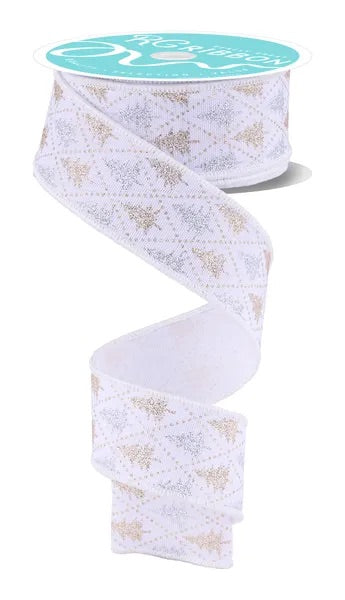 Wired Glitter Pine Tree Ribbon- 1.5”x10 Yards