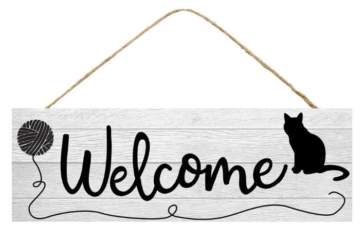 Welcome Cat Wreath Sign- 15”x5”