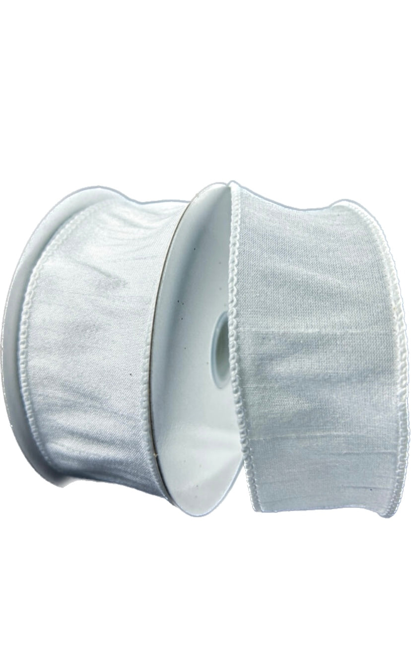 Wired White Faux Dupioni Ribbon- 1.5”x10 Yards