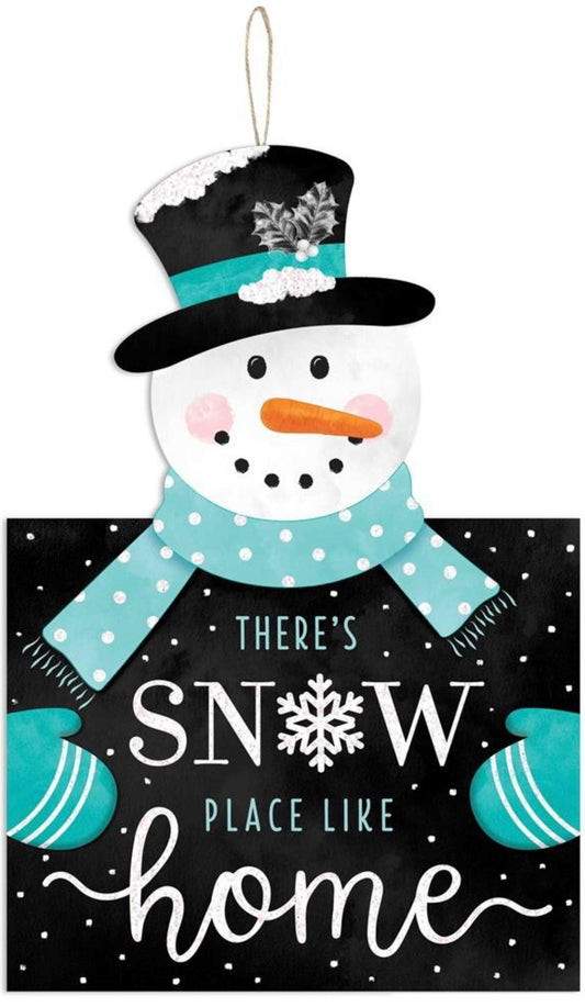 13.5”x9” There’s Snow Place Like Home Winter Snowman Wreath Sign with Glitter Accent