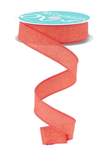Wired Dark Coral Royal Burlap Linen Ribbon-7/8”x10 Yards