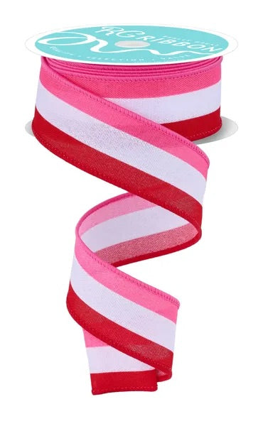 Wired Red, White, and Pink Stripes Ribbon-1.5”x10 Yards
