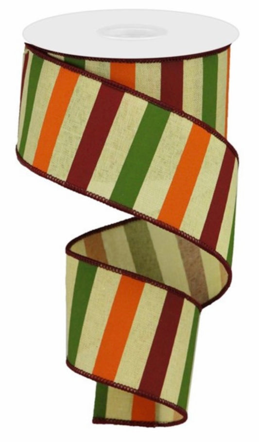 10 Yards - 2.5” Wired Fall Colors Horizontal Stripe Ribbon