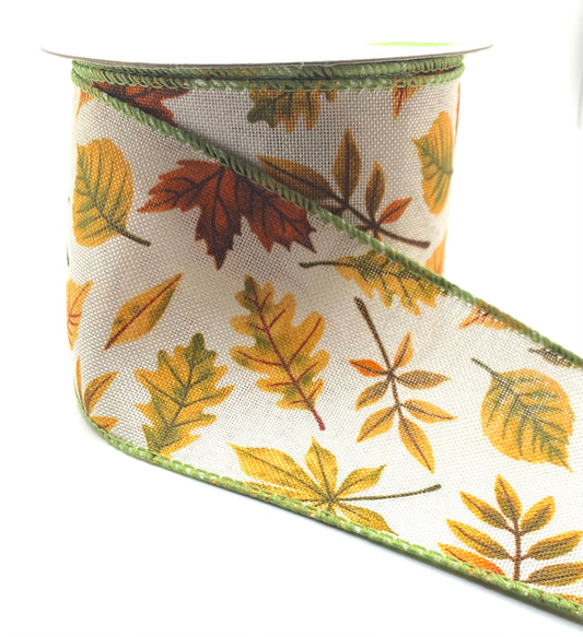 10 Yards - 2.5” Wired Fall Leaves Ribbon