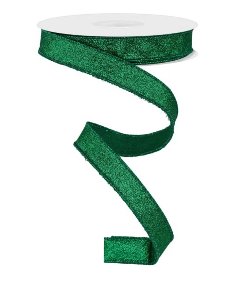 10 Yards - 5/8” Wired Emerald Green Shimmer Glitter Ribbon