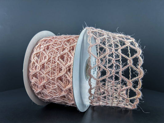 Wired Pink Open Weave Decorative Netting Ribbon-2.5”x10 Yards