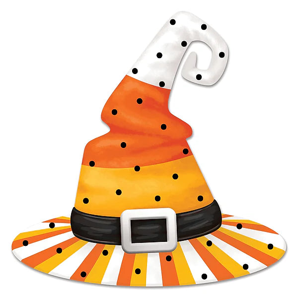 12"Hx12"L Embossed Candy Corn Witch Hat Wreath Sign