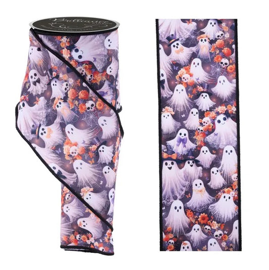 Wired Halloween Ghost Ribbon- 4”x10 Yards