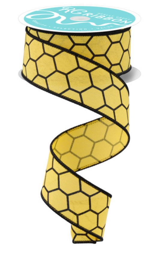 10 Yards - 1.5” Wired Yellow and Black Honeycomb Ribbon