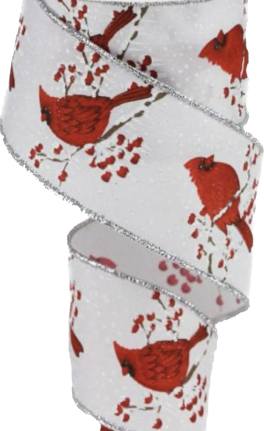 10 Yards - 2.5” Wired Cardinal Berry Branch Ribbon