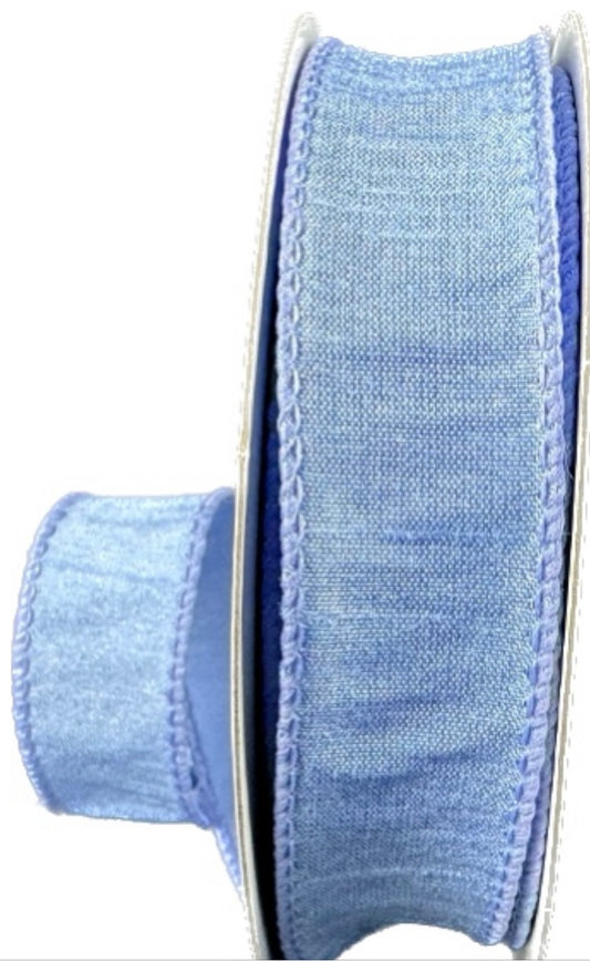 10 Yards - 7/8” Wired Blue Iris Faux Dupioni Ribbon