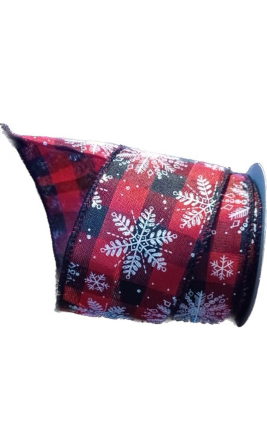 Wired Buffalo Plaid White Snowflake Ribbon-2.5”x10 Yards
