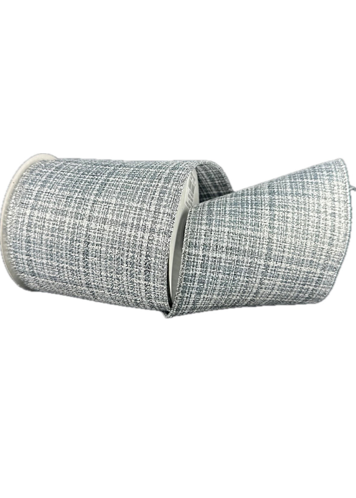 Wired Silver White Metallic Textured Linen Ribbon- 4”x10” Yards