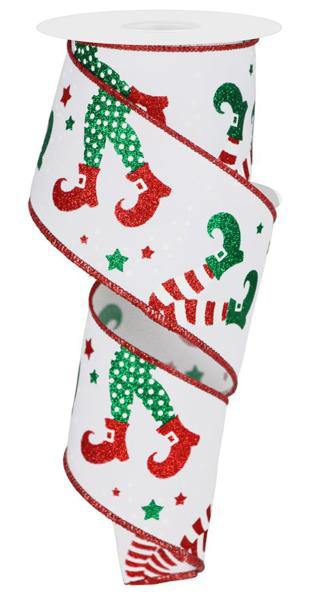 10 Yards - 2.5” Wired Elf Christmas Ribbon with Glitter Accent