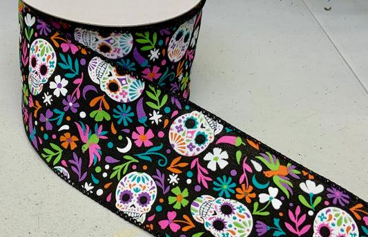 Wired Sugar Skulls Ribbon-2.5”x10 Yards