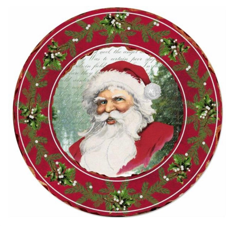 12" Round Metal Merry Christmas Vintage Santa Wreath Sign