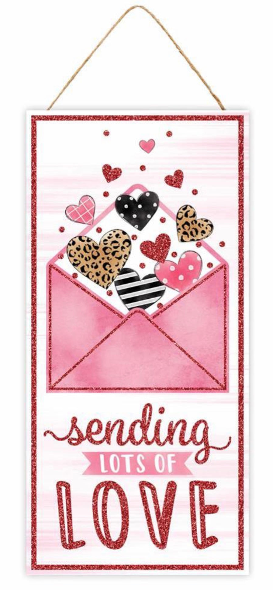 12.5”x6” Sending Lots of Love Valentines Day Wreath Sign with Glitter Accent