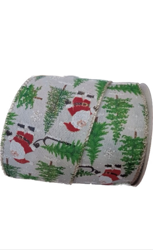 Wired Santa Winter Trees and Sleds Ribbon-2.5”x10 Yards