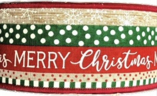 50 Yards - 2.5” Natural Background Merry Christmas Ribbon