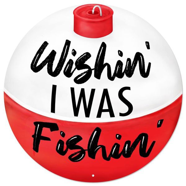 12" Round Metal Wishin I Was Fishin Wreath Sign