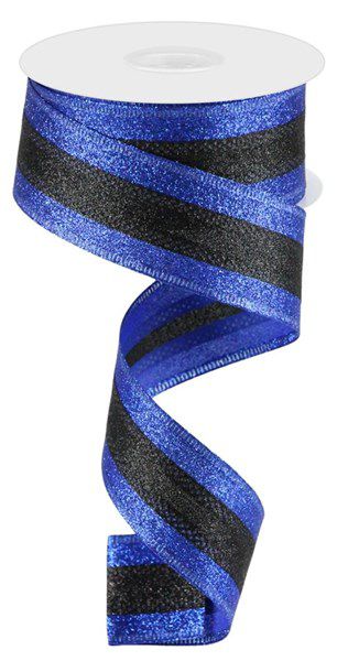 10 Yard - 1.5” Wired Metallic Blue and Black Ribbon