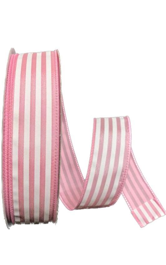 Wired Pink and White Stripes Ribbon-1.5”x50 Yards