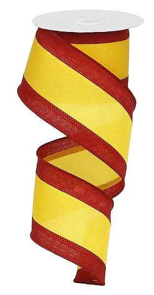 10 Yards- 2.5” Wired Satin Gold with Red Trim Ribbon