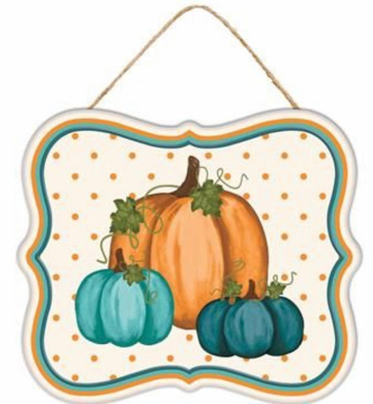 7"Lx6"H Tin Fall Pumpkin Wreath Signs