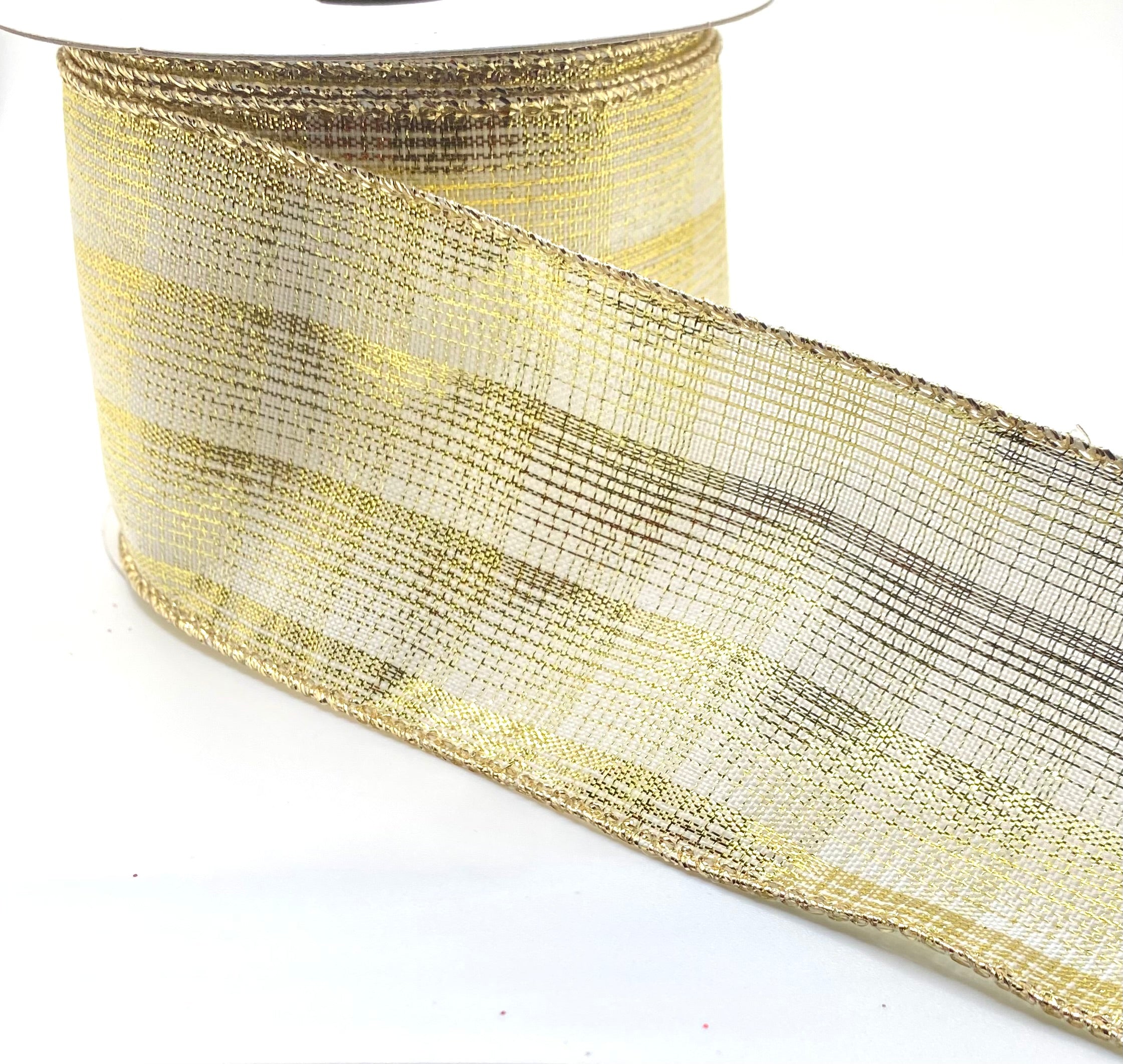 10 Yards - 2.5” Wired White Satin and Gold Ribbon – foxwreathsupplies
