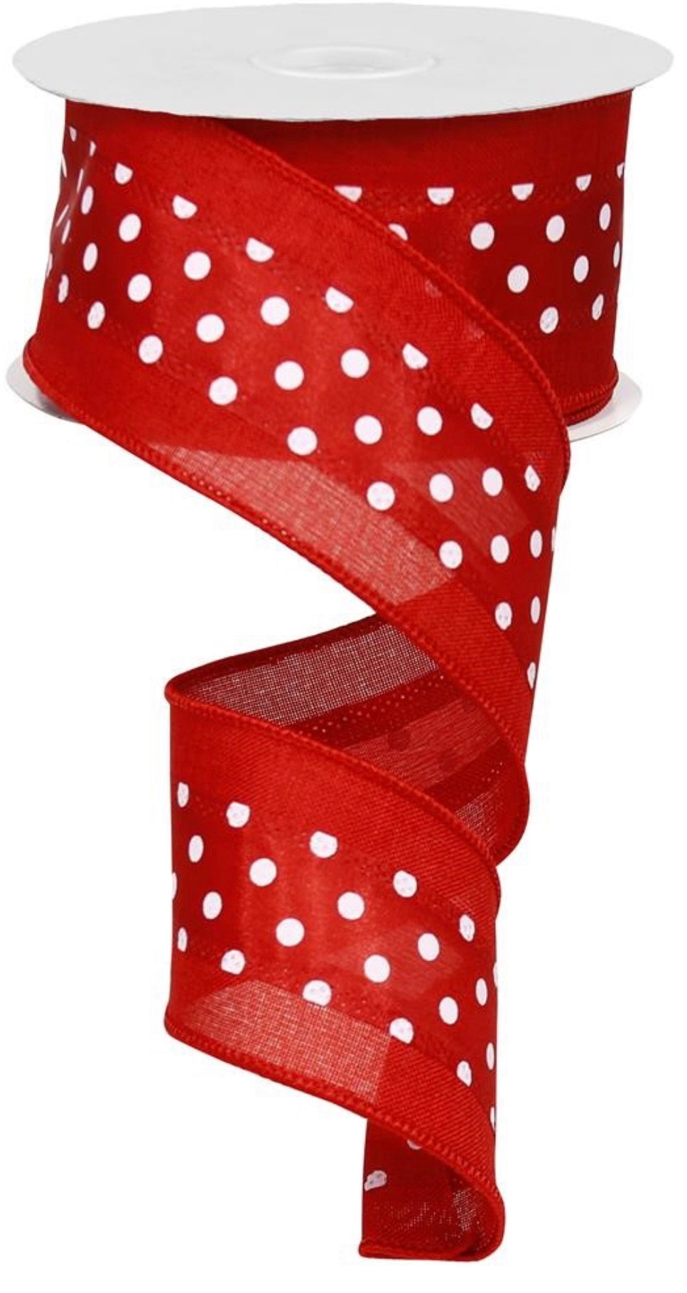 10 Yards - 2.5" Wired Red and White Polka Dot Ribbon with Red Linen Edge