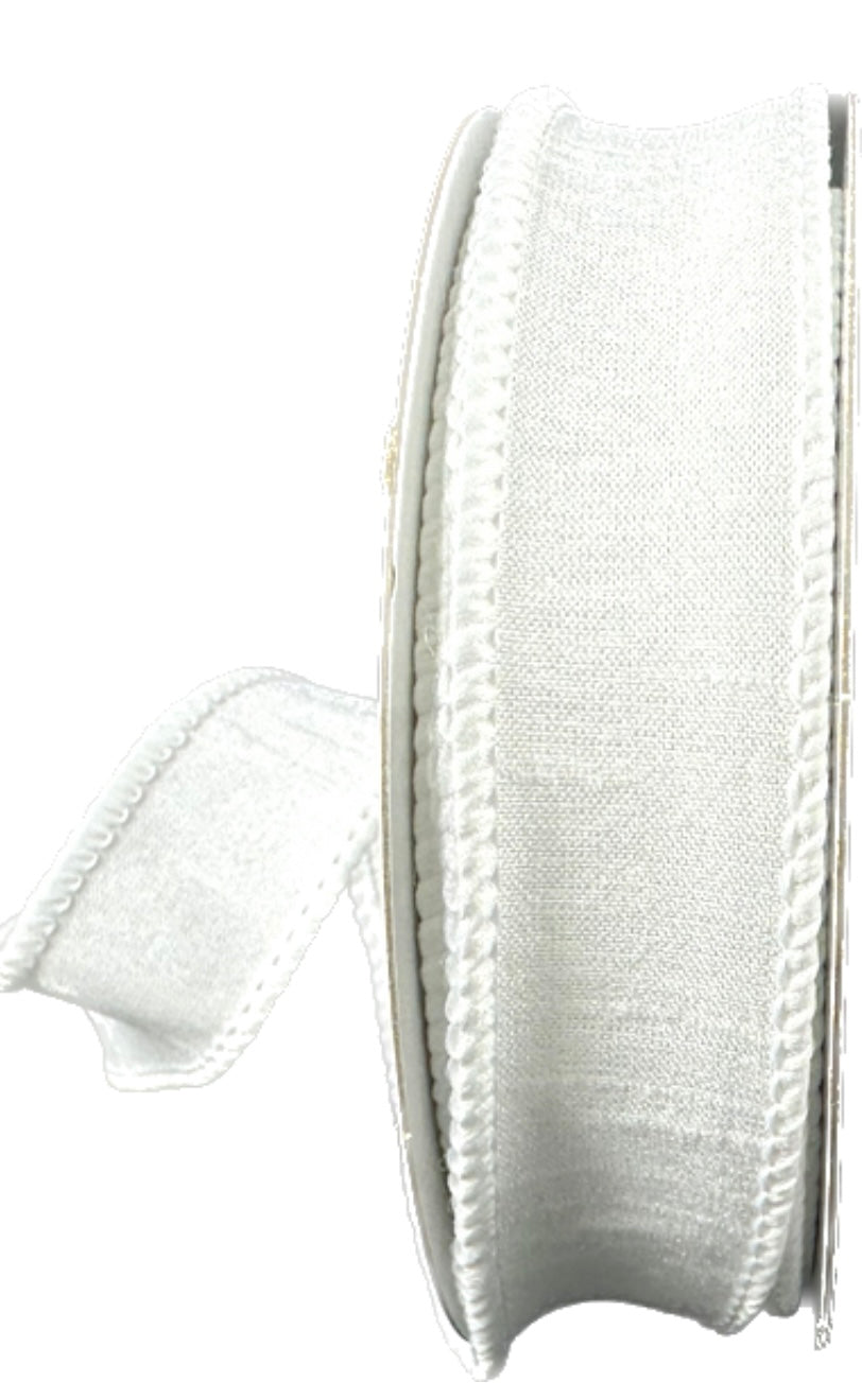 Wired White Faux Dupioni Ribbon- 7/8”x10 Yards