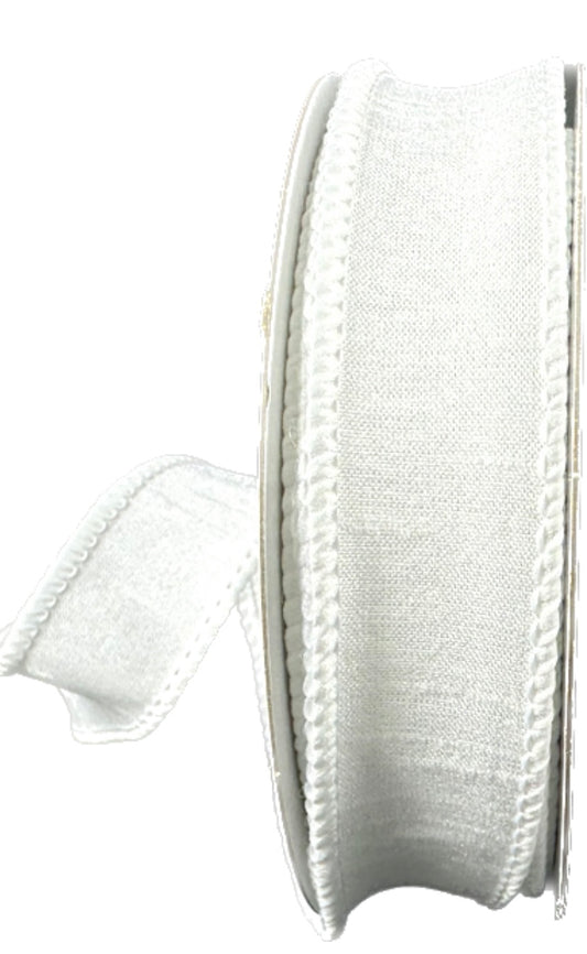 Wired White Faux Dupioni Ribbon- 7/8”x10 Yards