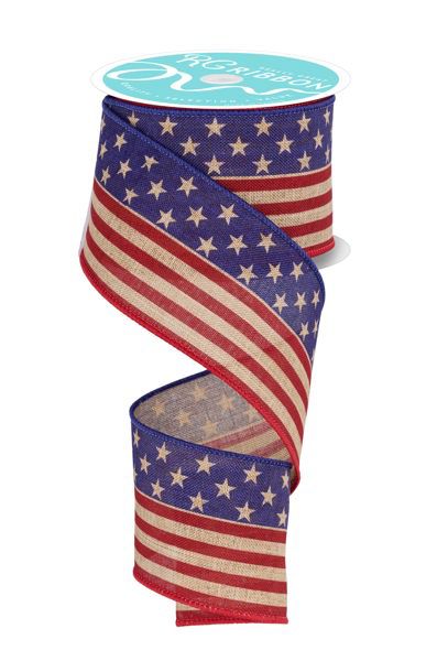 10 Yards - 2.5" Wired Patriotic Stars and Stripes Ribbon