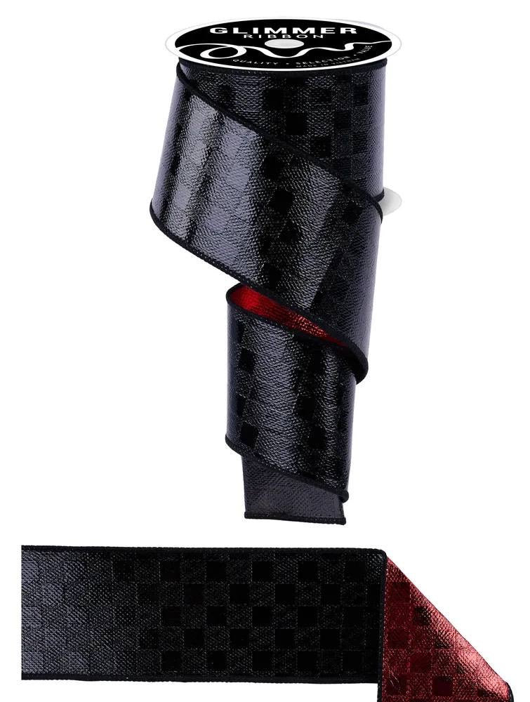 Wired Black and Red Double Sided Ice Crackle/Smooth Fused Ribbon- 2.5”x10 Yards